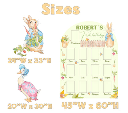 Personalized Garden Peter Rabbit Photo Board, Milestone, Boys First Birthday, First Year Photo Board, Blue Baby Boy, Jemima Puddle Duck,Prop