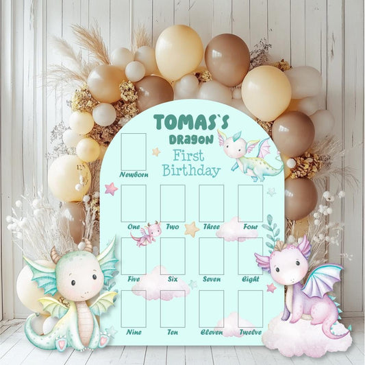 Personalized Pastel Baby Dragons Photo Board, Milestone, Boys First Birthday, First Year Photo Board, Baby Boy, Party Prop, Fairytale Dragon