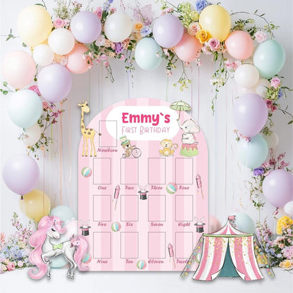 Personalized Pink Circus Birthday Photo Board, Baby Milestone, Safari Animals, Carnival Party, Carousel, 1st Birthday, First Birthday Decor