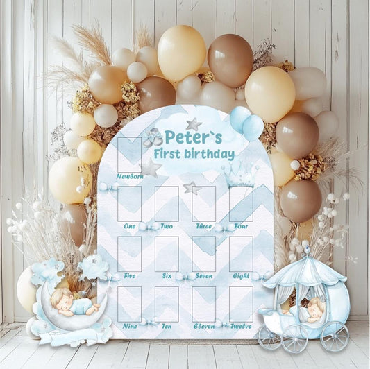 Personalized Little Prince Photo Board, Milestone, Boys First Birthday, First Year Photo Board, Blue Baby Boy,Blue Carriage,Baby Prince Prop