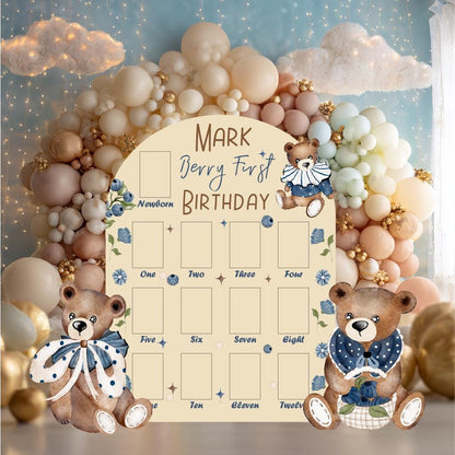 Personalized Berry First Birthday Photo Board, Baby Milestone, Backdrop, Sweet Party Decoration, Sweet One,Blueberry 1st Birthday,Teddy Bear