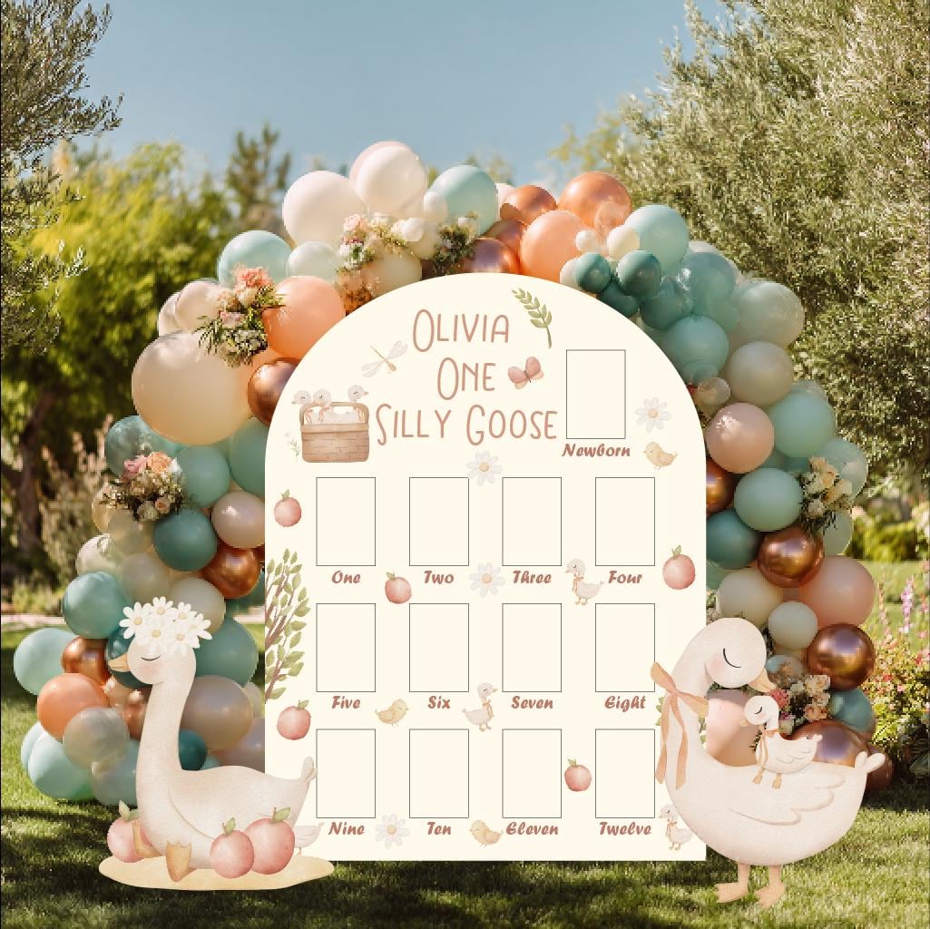 Personalized One Silly Goose First Birthday Photo Board, Mother Goose, First Birthday, Vintage Goose, First Year Photo Board, Cutouts, Prop