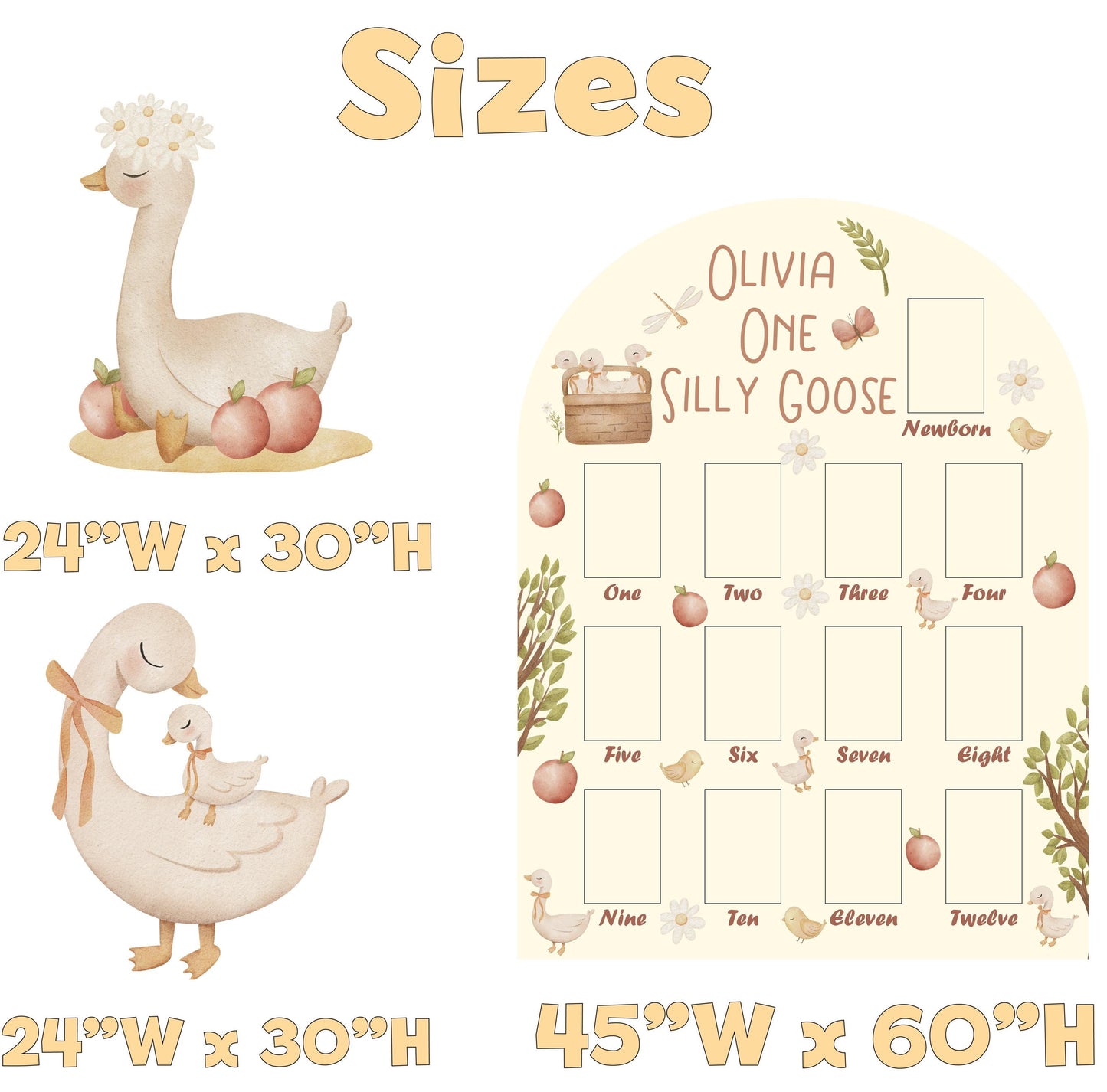 Personalized One Silly Goose First Birthday Photo Board, Mother Goose, First Birthday, Vintage Goose, First Year Photo Board, Cutouts, Prop