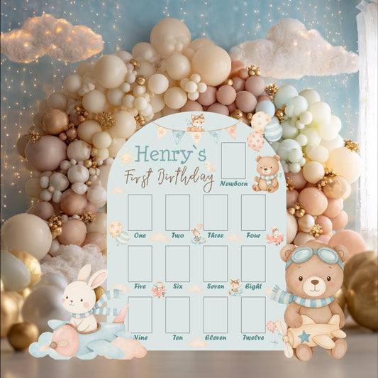 Personalized Woodland Animals Photo Board, Boys First Birthday, First Year, Time Flies, Air Transport, Lawn Sign, Aviator Bear, Airplanes