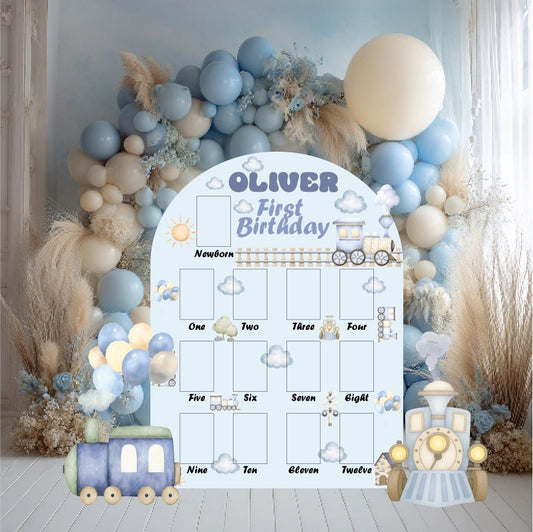 Personalized Blue Train Photo Board, Boys First Birthday, First Year Photo Board, Train Birthday Party Cutout, Choo Choo, Chugga Chugga,Prop
