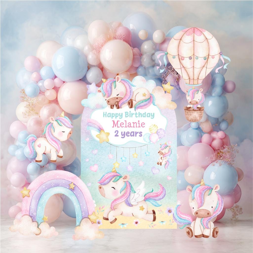 Pastel Unicorn Cutouts, Birthday Party Decorations, Rainbow Unicorn Theme Party, Baby Shower Decor, Hot Air Balloon, Yard Signs, Party Props