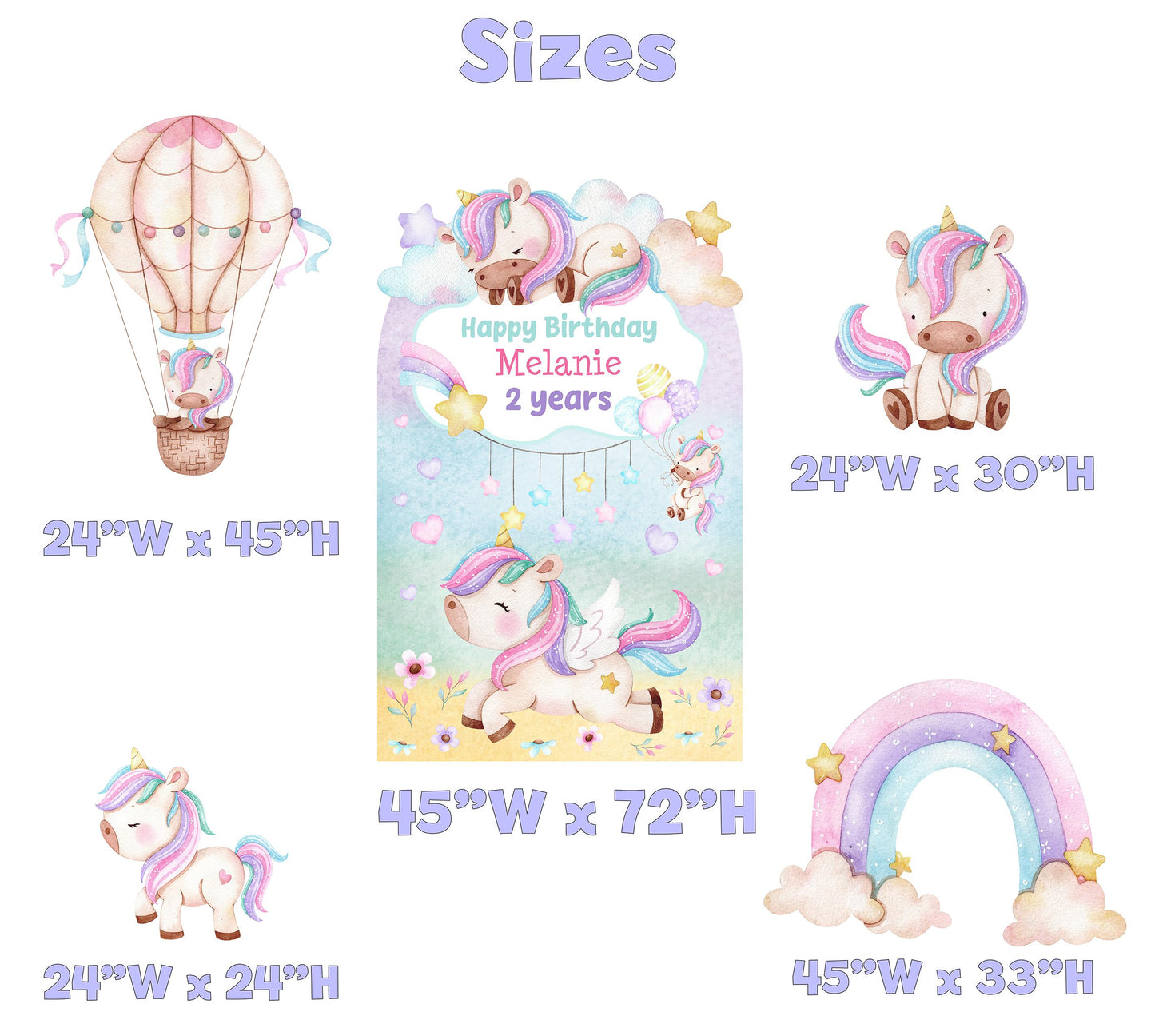 Pastel Unicorn Cutouts, Birthday Party Decorations, Rainbow Unicorn Theme Party, Baby Shower Decor, Hot Air Balloon, Yard Signs, Party Props