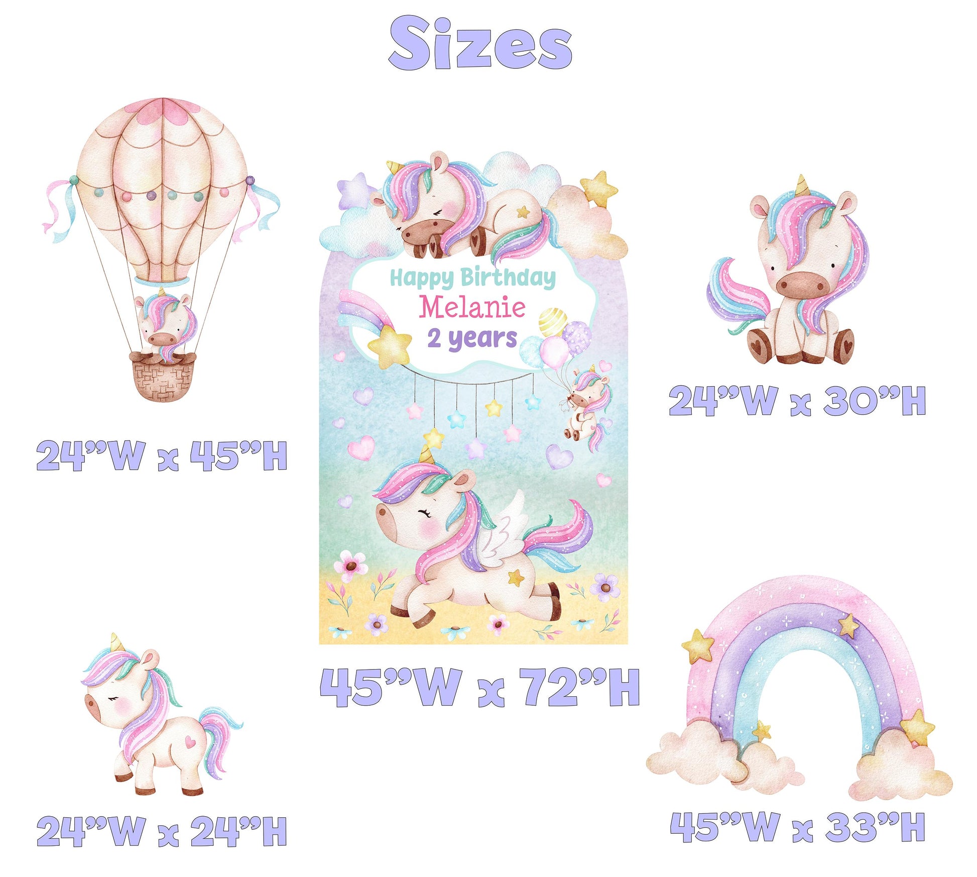 Pastel Unicorn Cutouts, Birthday Party Decorations, Rainbow Unicorn Theme Party, Baby Shower Decor, Hot Air Balloon, Yard Signs, Party Props