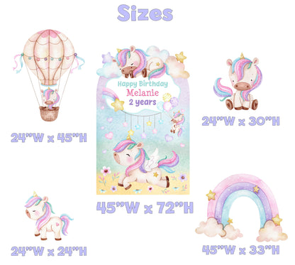 Pastel Unicorn Cutouts, Birthday Party Decorations, Rainbow Unicorn Theme Party, Baby Shower Decor, Hot Air Balloon, Yard Signs, Party Props
