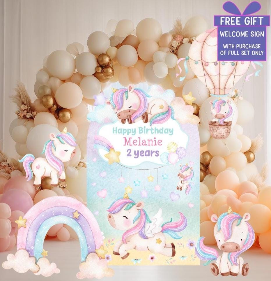 Pastel Unicorn Cutouts, Birthday Party Decorations, Rainbow Unicorn Theme Party, Baby Shower Decor, Hot Air Balloon, Yard Signs, Party Props