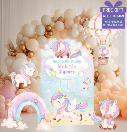 Pastel Unicorn Cutouts, Birthday Party Decorations, Rainbow Unicorn Theme Party, Baby Shower Decor, Hot Air Balloon, Yard Signs, Party Props