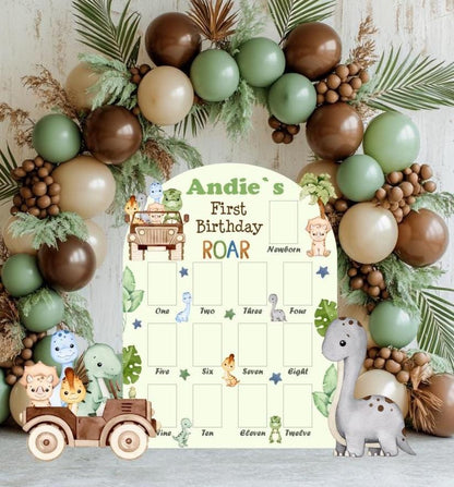 Personalized Dinosaur 1st Birthday Photo Board: Baby Dino Decor, First Birthday, Safari Truck, Safari Dino, T-Rex