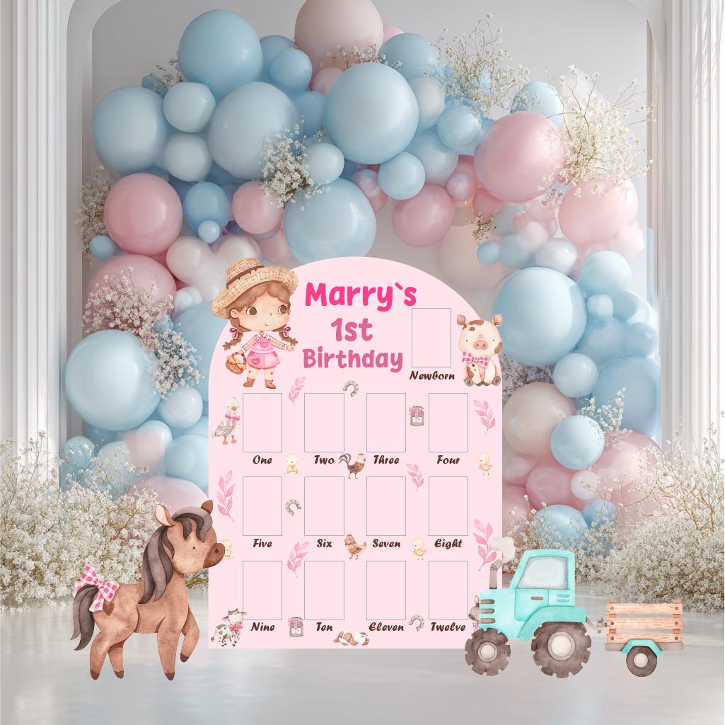 Personalized Farm Animals Cutouts, First Birthday Photo Board, First Birthday, First Year, Prop, Farm Themed Party Decor, Pink Farm Animals