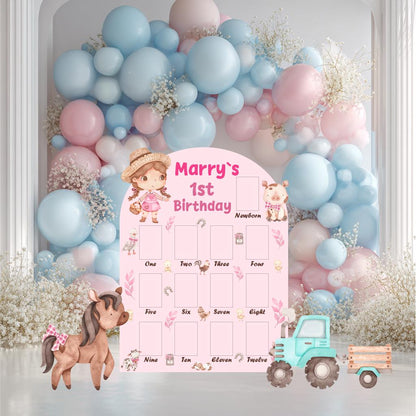 Personalized Farm Animals Cutouts, First Birthday Photo Board, First Birthday, First Year, Prop, Farm Themed Party Decor, Pink Farm Animals