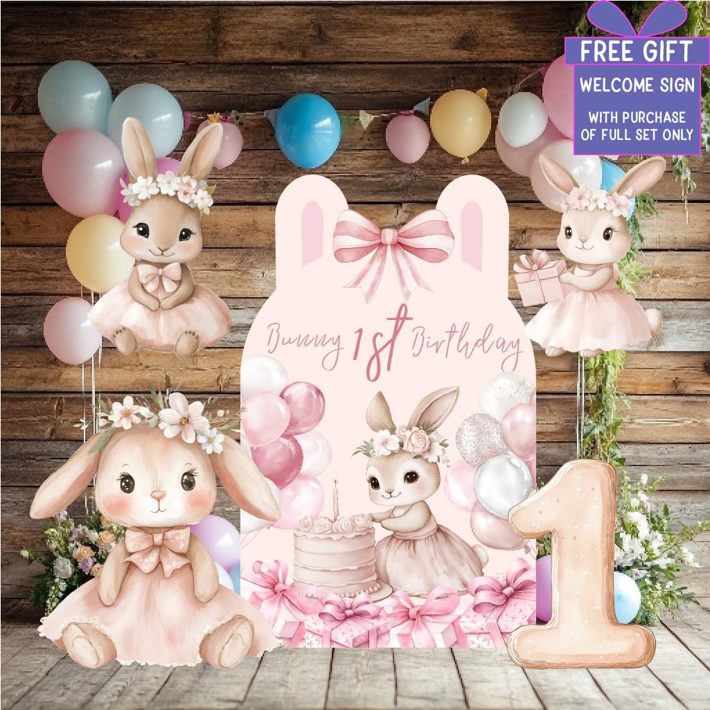 Cute Floral Bunny Cutouts, First Birthday Decor, Baby girl, Backdrop, Pink Decor, Centerpieces, Party Props, Lawn Sign