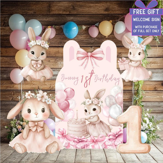 Cute Floral Bunny Cutouts, First Birthday Decor, Baby girl, Backdrop, Pink Decor, Centerpieces, Party Props, Lawn Sign