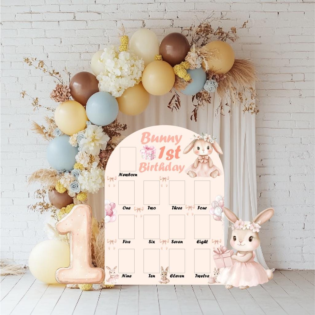 Personalized Cute Bunny Cutouts, Girls First Birthday, First Year Photo Board, Baby Girl, Standee, First Birthday Decor, Party Props