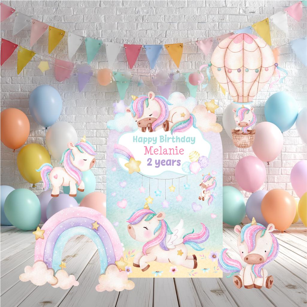 Pastel Unicorn Cutouts, Birthday Party Decorations, Rainbow Unicorn Theme Party, Baby Shower Decor, Hot Air Balloon, Yard Signs, Party Props