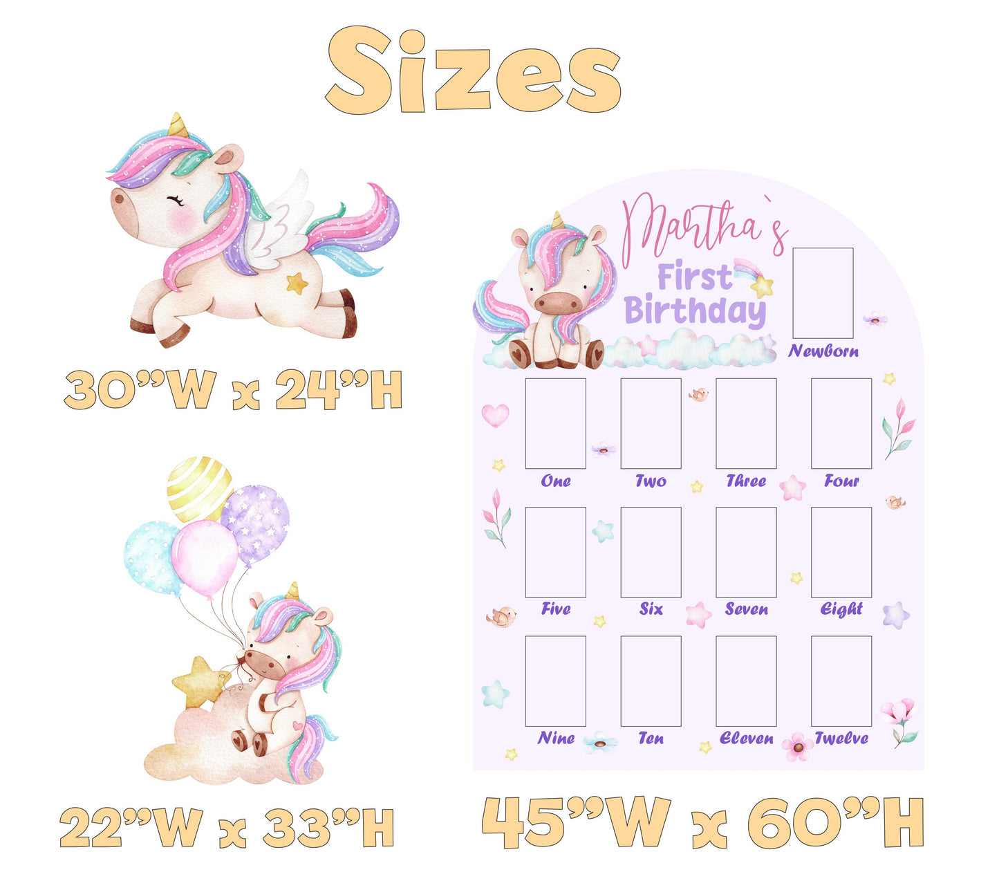 Personalized Rainbow Unicorn Birthday Photo Board, Rainbow, Baby Milestone, Party Decorations, First Birthday, 1st Birthday, Unicorn Party