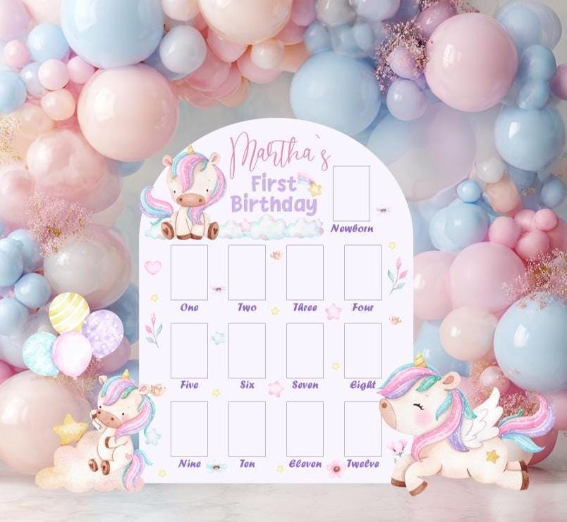 Personalized Rainbow Unicorn Birthday Photo Board, Rainbow, Baby Milestone, Party Decorations, First Birthday, 1st Birthday, Unicorn Party