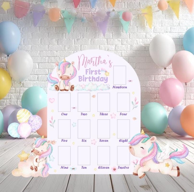 Personalized Rainbow Unicorn Birthday Photo Board, Rainbow, Baby Milestone, Party Decorations, First Birthday, 1st Birthday, Unicorn Party