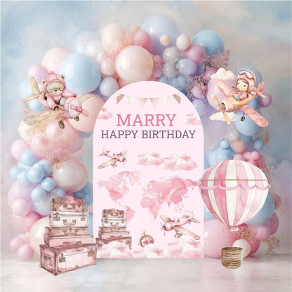 Pink Aviator Bear Cutout, Girls Travel Birthday, Time Flies, Adventure Awaits, Baby Shower, Welcome Sign, Hot Air Balloon, Aeroplane, Props