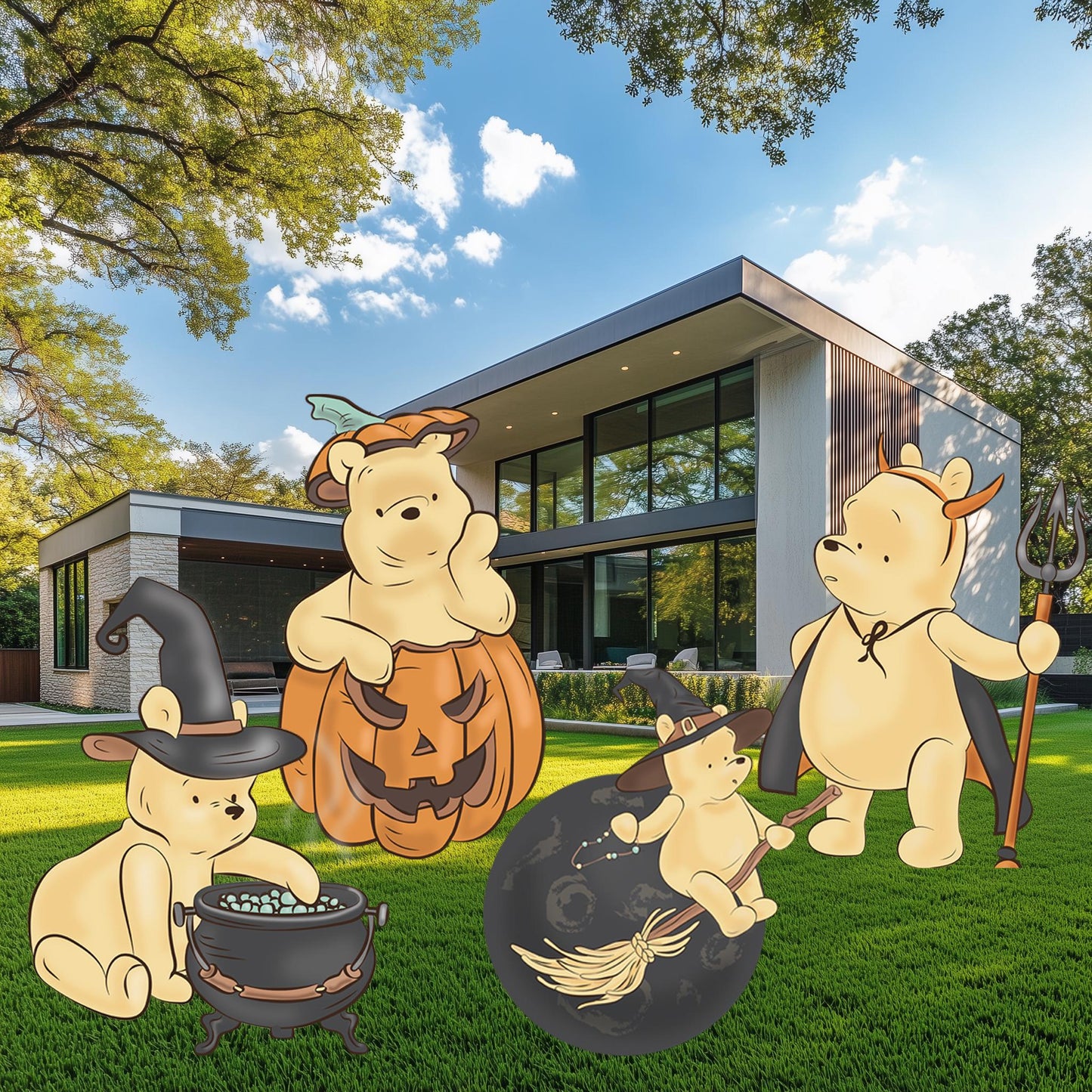 Halloween Winnie the Pooh Cutouts, Spooky Decor, Halloween Decor, Baby Shower Decor, Yard Sign, Halloween Party Props, Yard Art