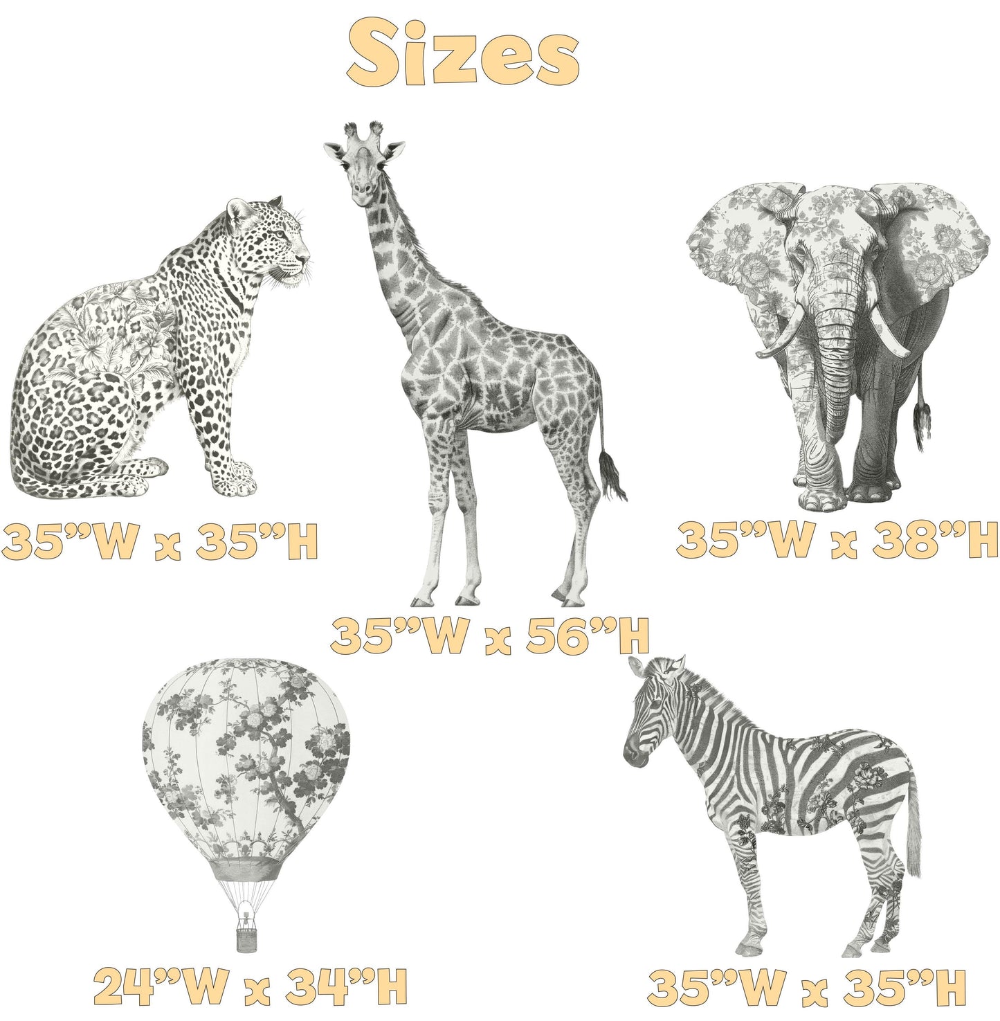 Gray Toile Safari Animals Cutouts, Chinoiserie Birthday, Toile de Jouy Backdrop, Baby Shower Decor, Hot Air Balloon, Party Props