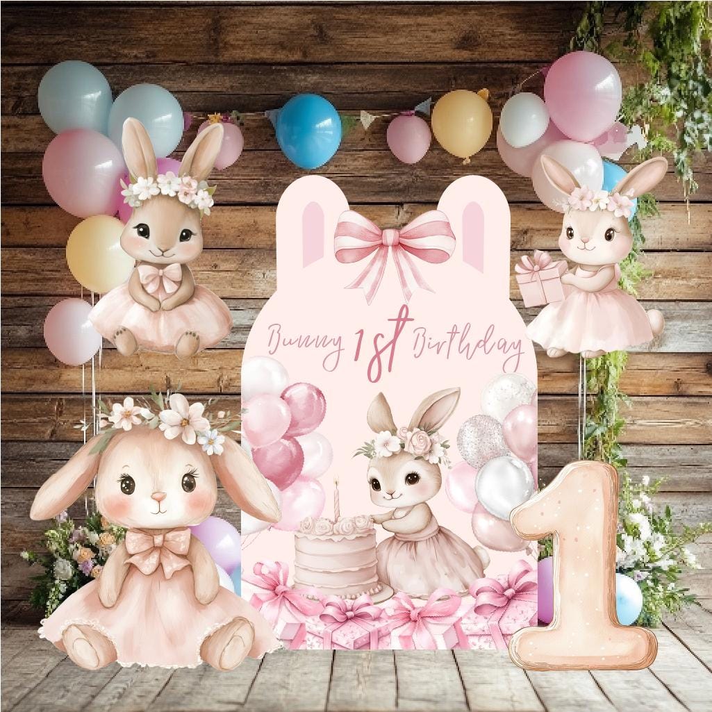 Cute Floral Bunny Cutouts, First Birthday Decor, Baby girl, Backdrop, Pink Decor, Centerpieces, Party Props, Lawn Sign
