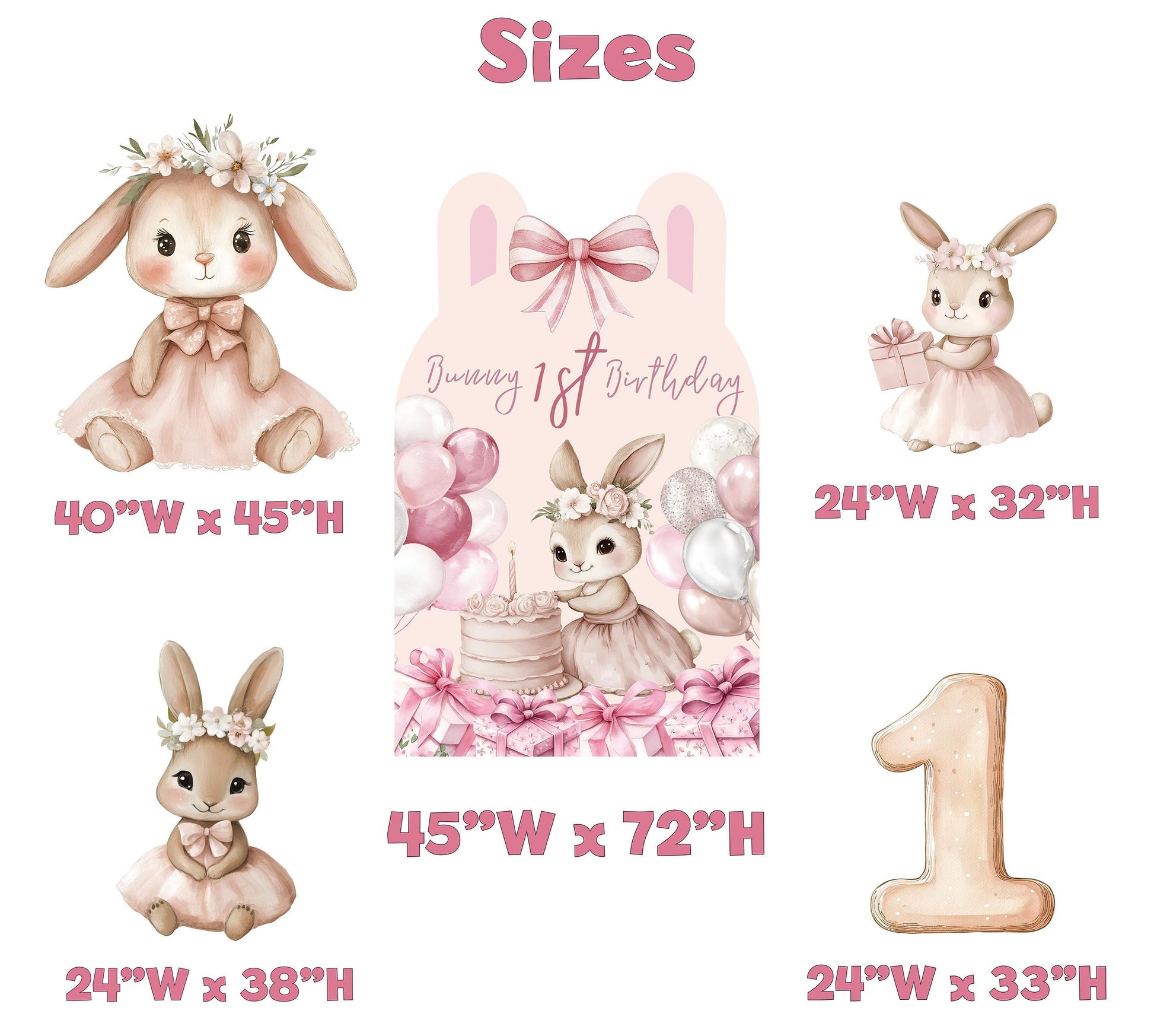 Cute Floral Bunny Cutouts, First Birthday Decor, Baby girl, Backdrop, Pink Decor, Centerpieces, Party Props, Lawn Sign