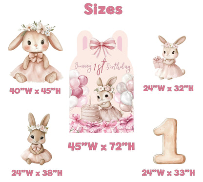 Cute Floral Bunny Cutouts, First Birthday Decor, Baby girl, Backdrop, Pink Decor, Centerpieces, Party Props, Lawn Sign