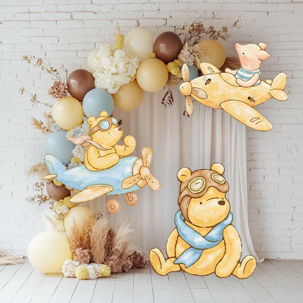 Classic Winnie the Pooh SET of 3 Cutouts, Airplane, Boy Baby Shower Decor, Backdrop, Yard Sign, Aviator Bear, First Birthday, Classic Bear