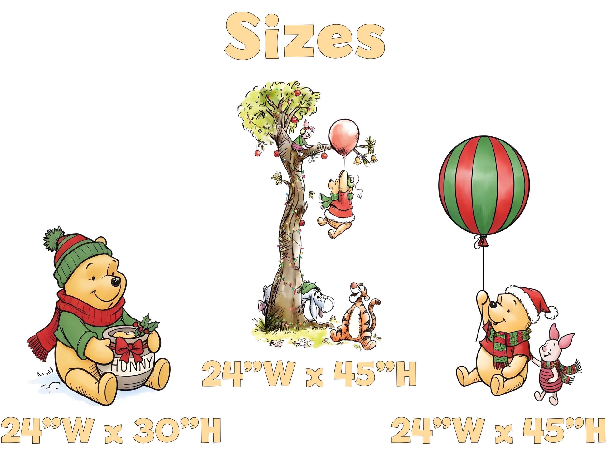 Christmas Winnie the Pooh Cutouts, Baby Shower Backdrop, Lawn Sign, Outdoor Decor, Christmas Decor, Winter Decor