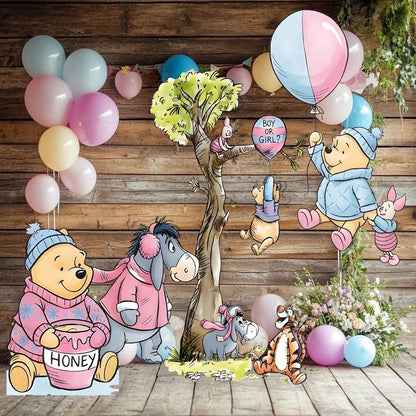 Winnie the Pooh Gender Reveal Party Cutouts, Backdrop Decor, Blue or Pink, Honey Bear, Boy or Girl, Baby Announcement Decor