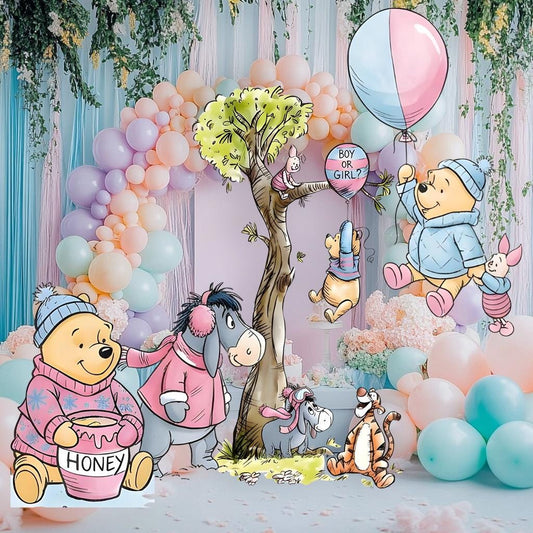 Winnie the Pooh Gender Reveal Party Cutouts, Backdrop Decor, Blue or Pink, Honey Bear, Boy or Girl, Baby Announcement Decor