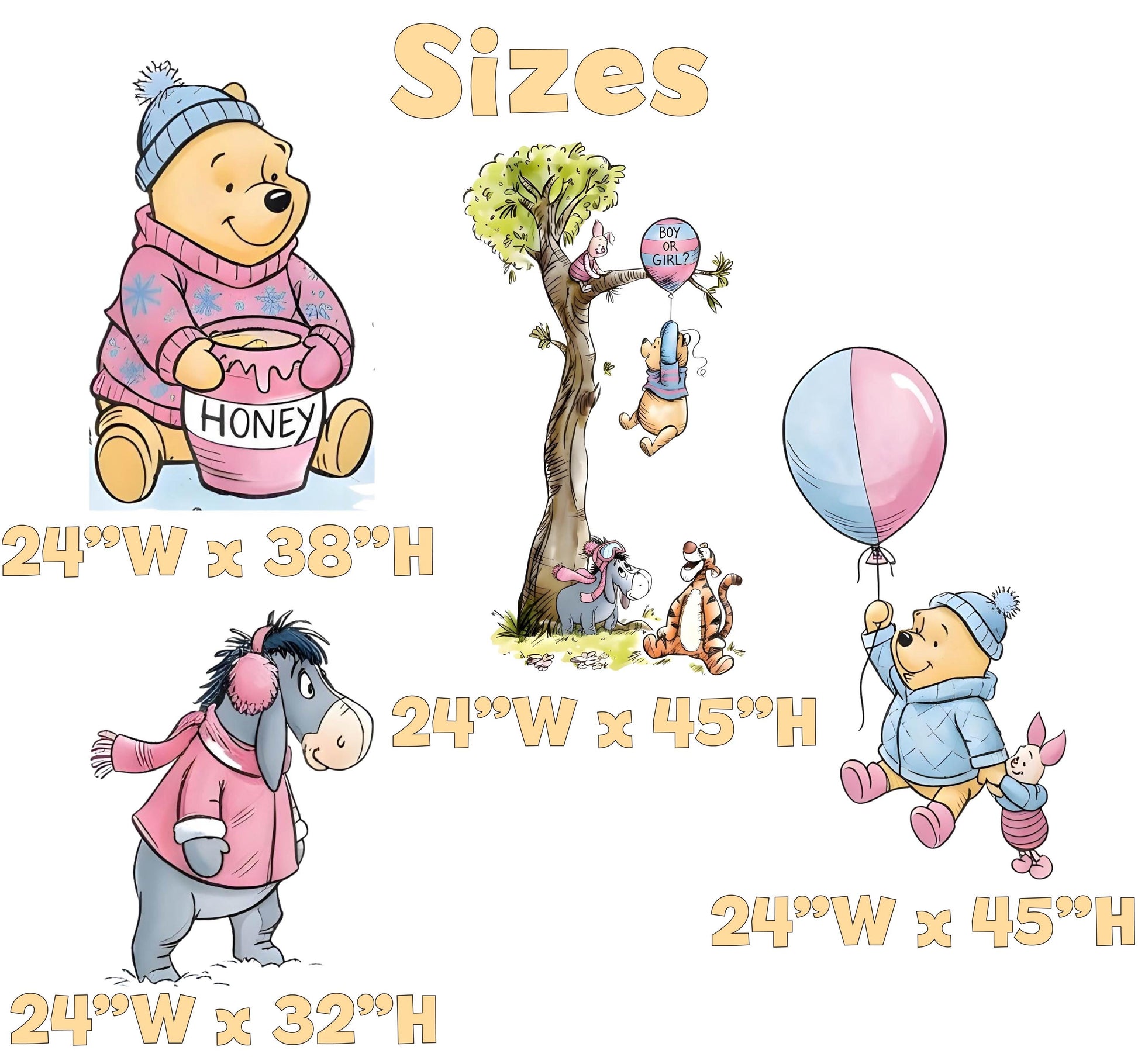 Winnie the Pooh Gender Reveal Party Cutouts, Backdrop Decor, Blue or Pink, Honey Bear, Boy or Girl, Baby Announcement Decor