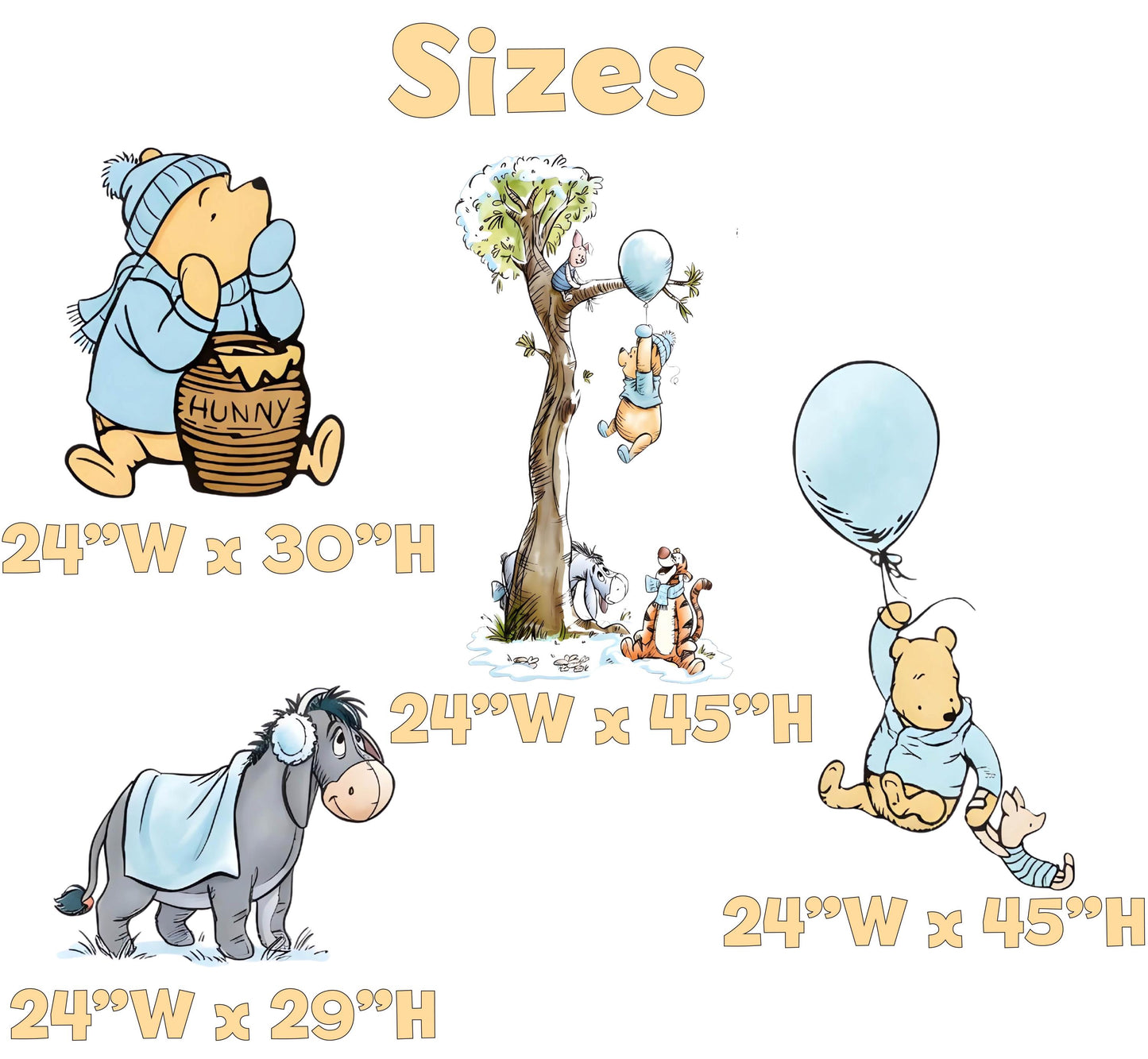 Blue Winnie the Pooh Cutouts, Storybook Baby Shower Backdrop, Lawn Sign, Outdoor Decor, Christmas Decor, Winter Decor, Baby boy