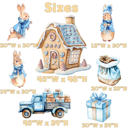 Christmas Peter Rabbit Cutouts, Storybook Baby Shower, Yard Sign, Winter Bunny, Outdoor Decor, Christmas Decor, Gingerbread House