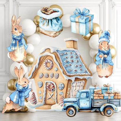 Christmas Peter Rabbit Cutouts, Storybook Baby Shower, Yard Sign, Winter Bunny, Outdoor Decor, Christmas Decor, Gingerbread House