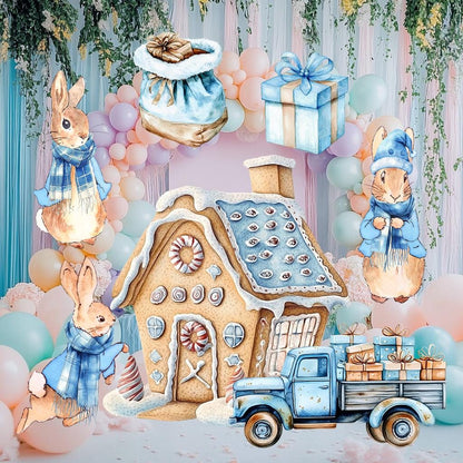 Christmas Peter Rabbit Cutouts, Storybook Baby Shower, Yard Sign, Winter Bunny, Outdoor Decor, Christmas Decor, Gingerbread House