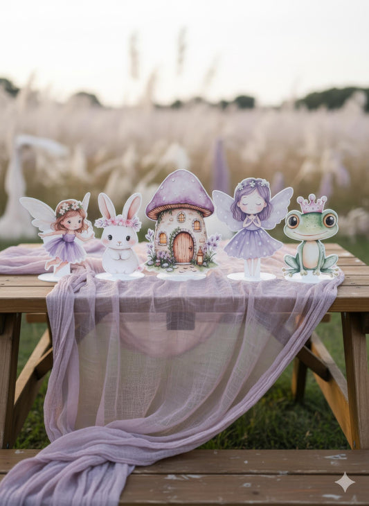 Purple Fairy Double-Sided Table Centerpieces Set 5, Baby Shower, Nursery Decor, Table Decor, Fairy First Birthday, Party Props