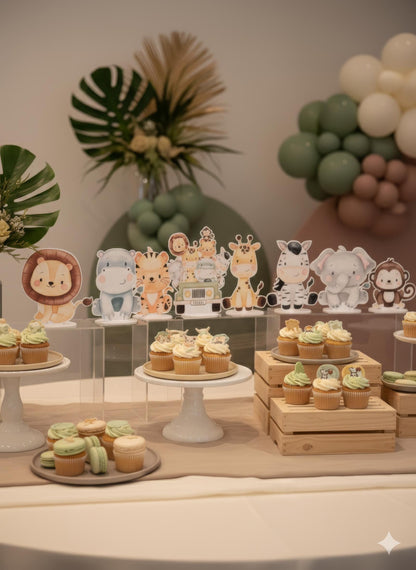 Safari Animals Double-Sided Table Centerpieces Set 8, Jungle Baby Shower, Nursery Decor, Table Decor, Birthday Decorations, Wild One