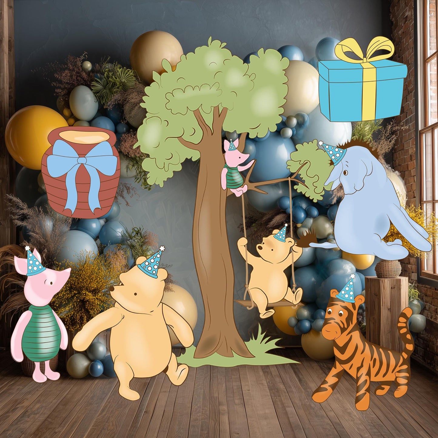 Classic Blue Winnie the Pooh Cutouts, Boy Baby Shower Decor, Yard Sign, Tree Cutout, First Birthday Party Prop
