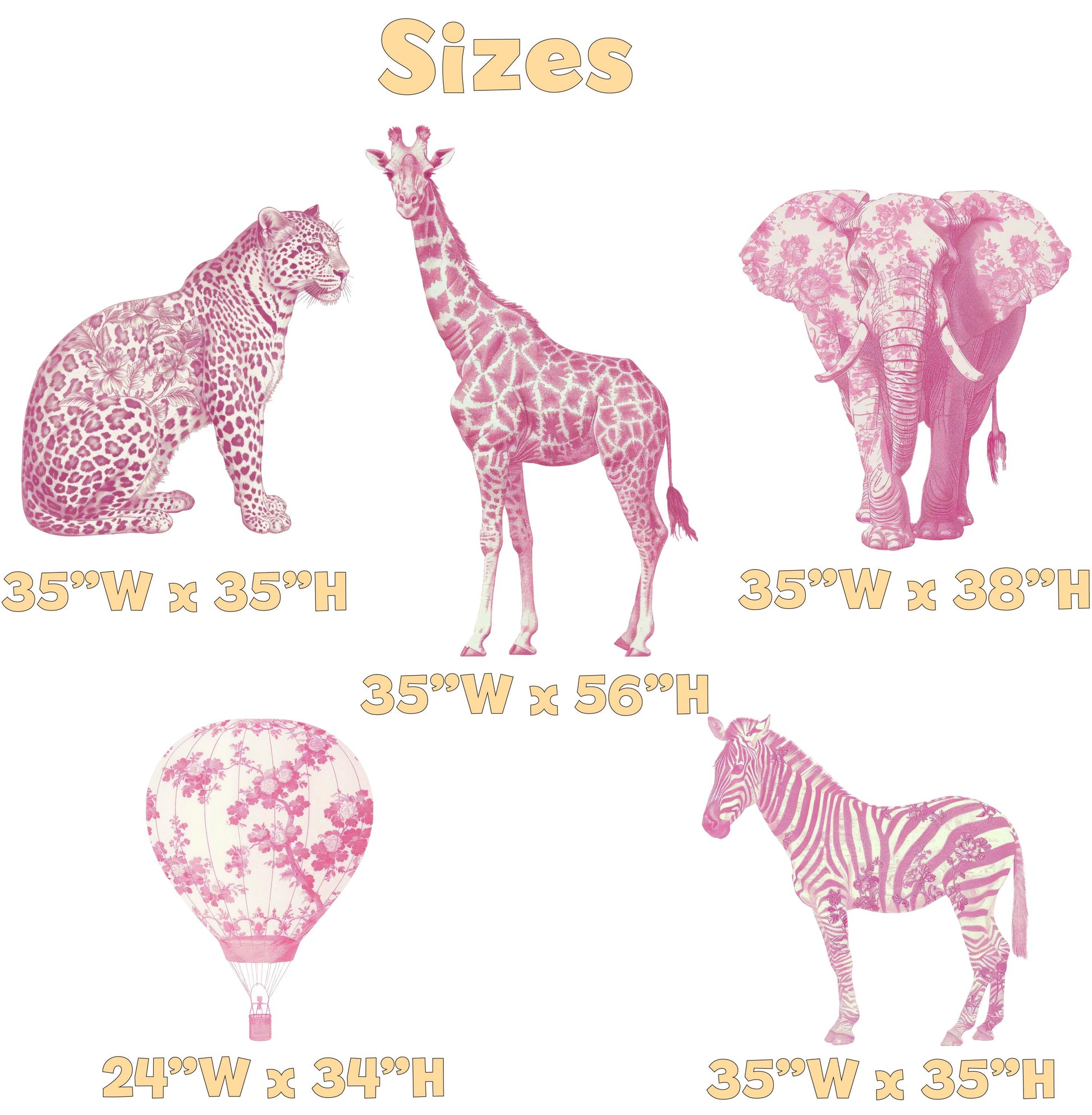 Pink Toile Safari Animals Cutouts, Chinoiserie Birthday, Toile de Jouy Backdrop, Baby Shower Decor, Hot Air Balloon, Party Props