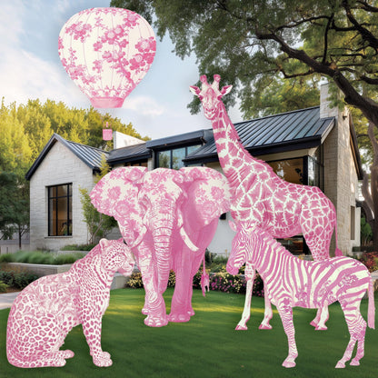 Pink Toile Safari Animals Cutouts, Chinoiserie Birthday, Toile de Jouy Backdrop, Baby Shower Decor, Hot Air Balloon, Party Props