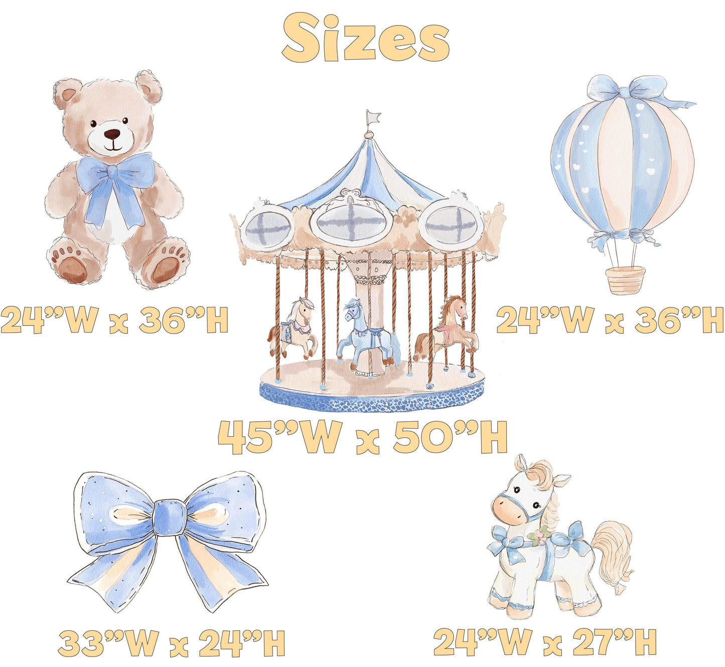 Blue Teddy Bear Cutouts, Boy Baby Shower Decoration, Hot Air Balloon, Backdrop, Party Props, Lawn Sign, Carousel Horse Centerpiece