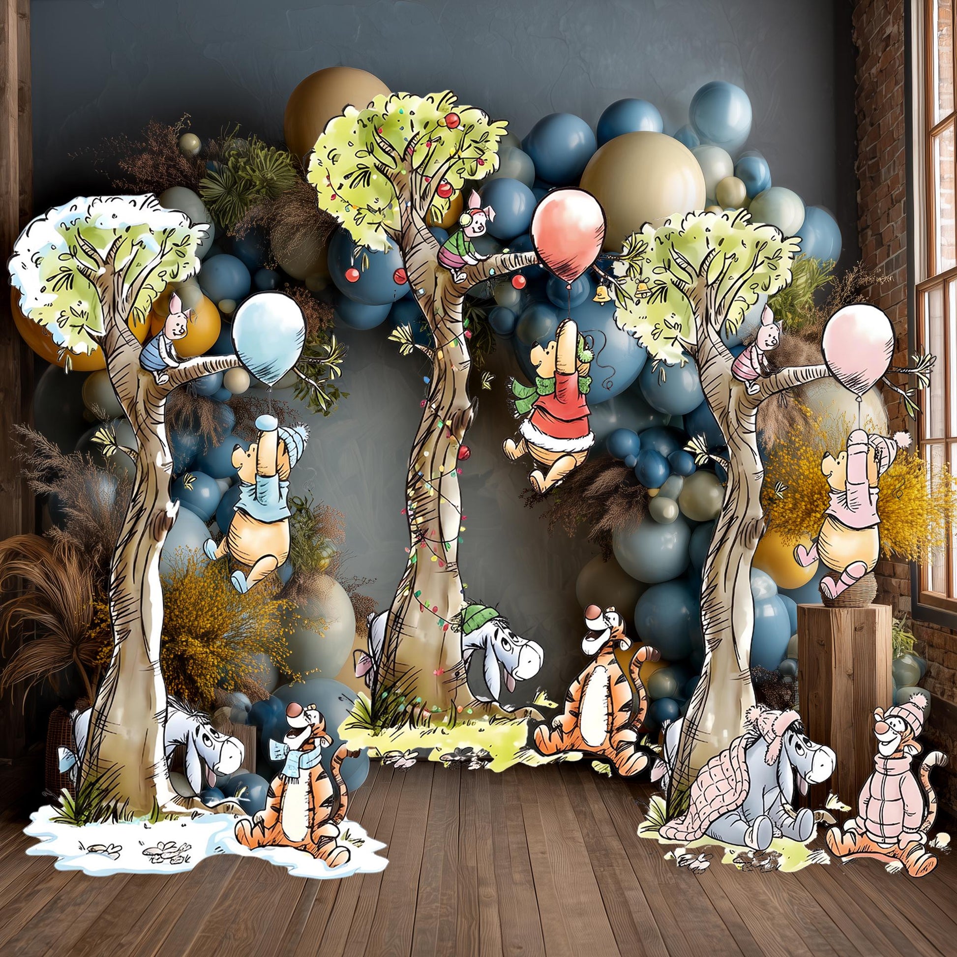 Christmas Winnie the Pooh Cutouts, Baby Shower Backdrop, Lawn Sign, Outdoor Decor, Christmas Decor, Winter Decor