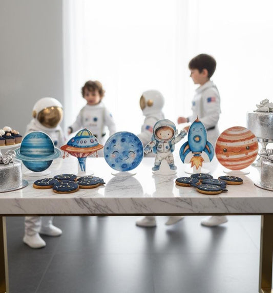 Astronaut Party Double-Sided Table Centerpieces Set 6, Baby Shower, Nursery Decor, Table Decor, Birthday Decorations, Outer Space