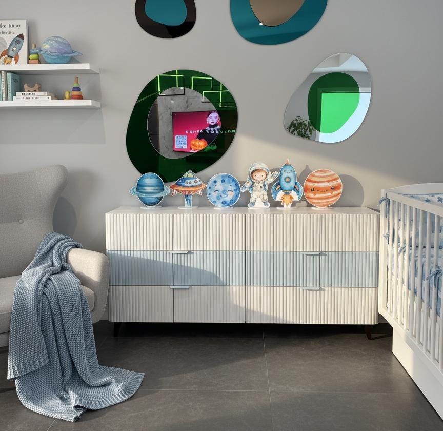 Astronaut Party Double-Sided Table Centerpieces Set 6, Baby Shower, Nursery Decor, Table Decor, Birthday Decorations, Outer Space