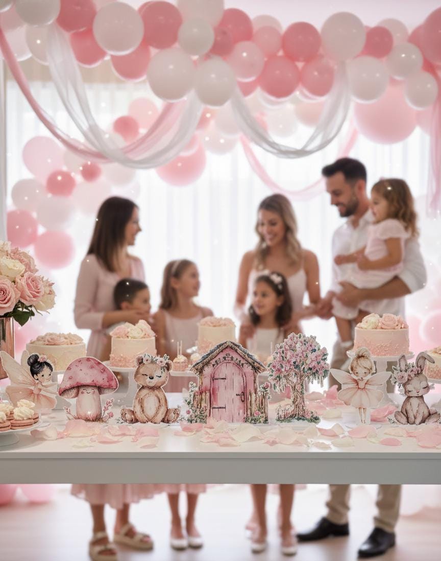 Pink Fairy Double-Sided Table Centerpieces Set 7, Baby Shower, Nursery Decor, Table Decor, Fairy First Birthday, Party Props